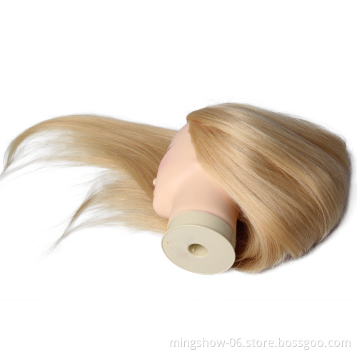 Long blonde human hair mannequin head training doll head for training